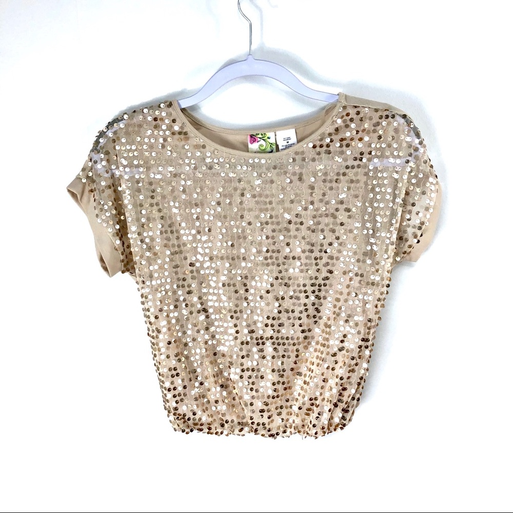 Kyut champagne colored sequined crop‎ top Sz med
